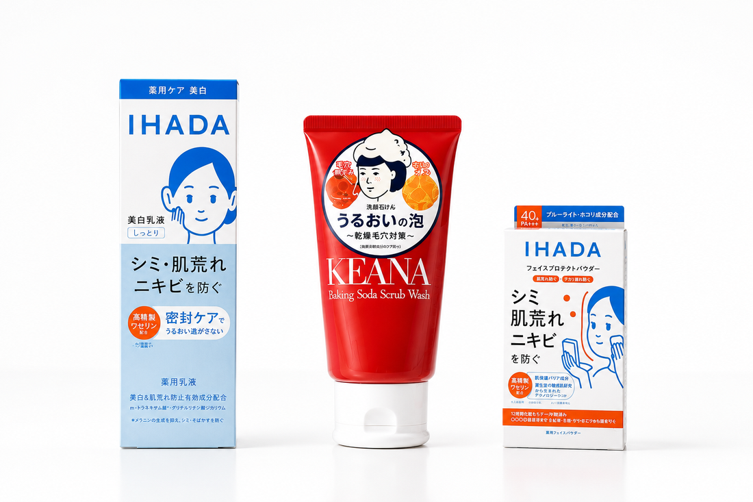 The AM Routine bundle: KEANA Face Foam, IHADA Medicated Lotion and IHADA Face Protect Powder