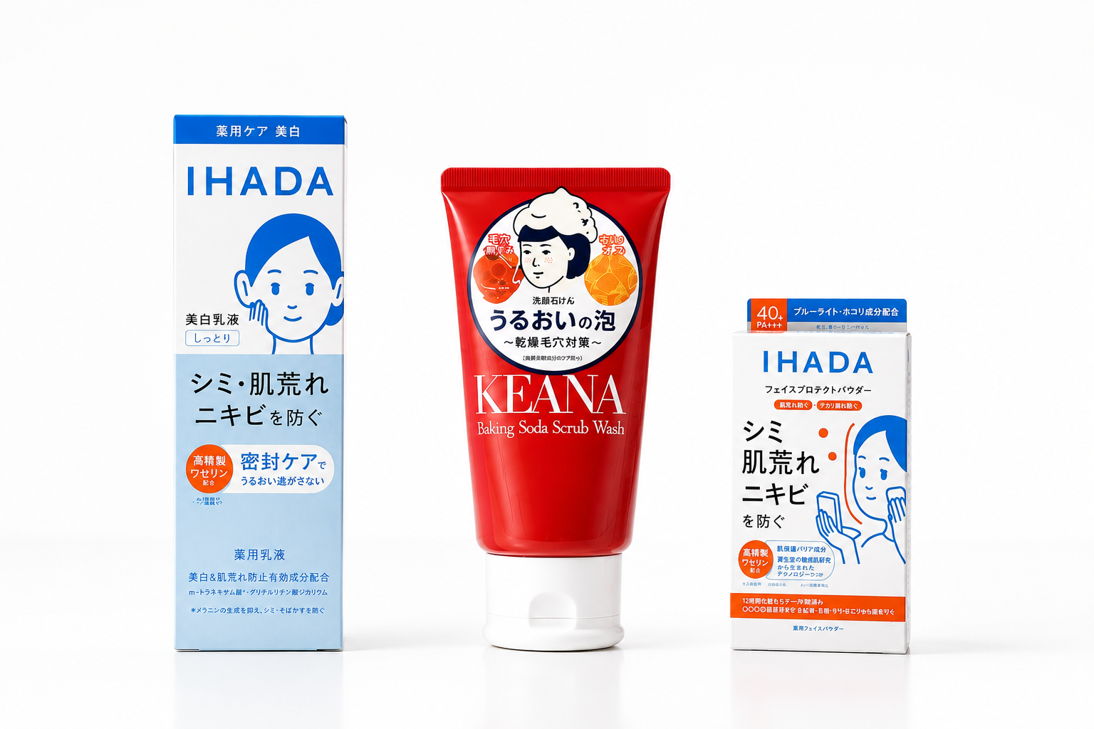 The AM Routine bundle: KEANA Face Foam, IHADA Medicated Lotion and IHADA Face Protect Powder