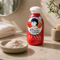 KEANA Baking Soda Scrub Wash in a bathroom setting, Japanese pore-care powder cleanser