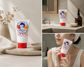 KEANA Baking Soda Cleansing Gel on a bathroom shelf, Japanese makeup remover