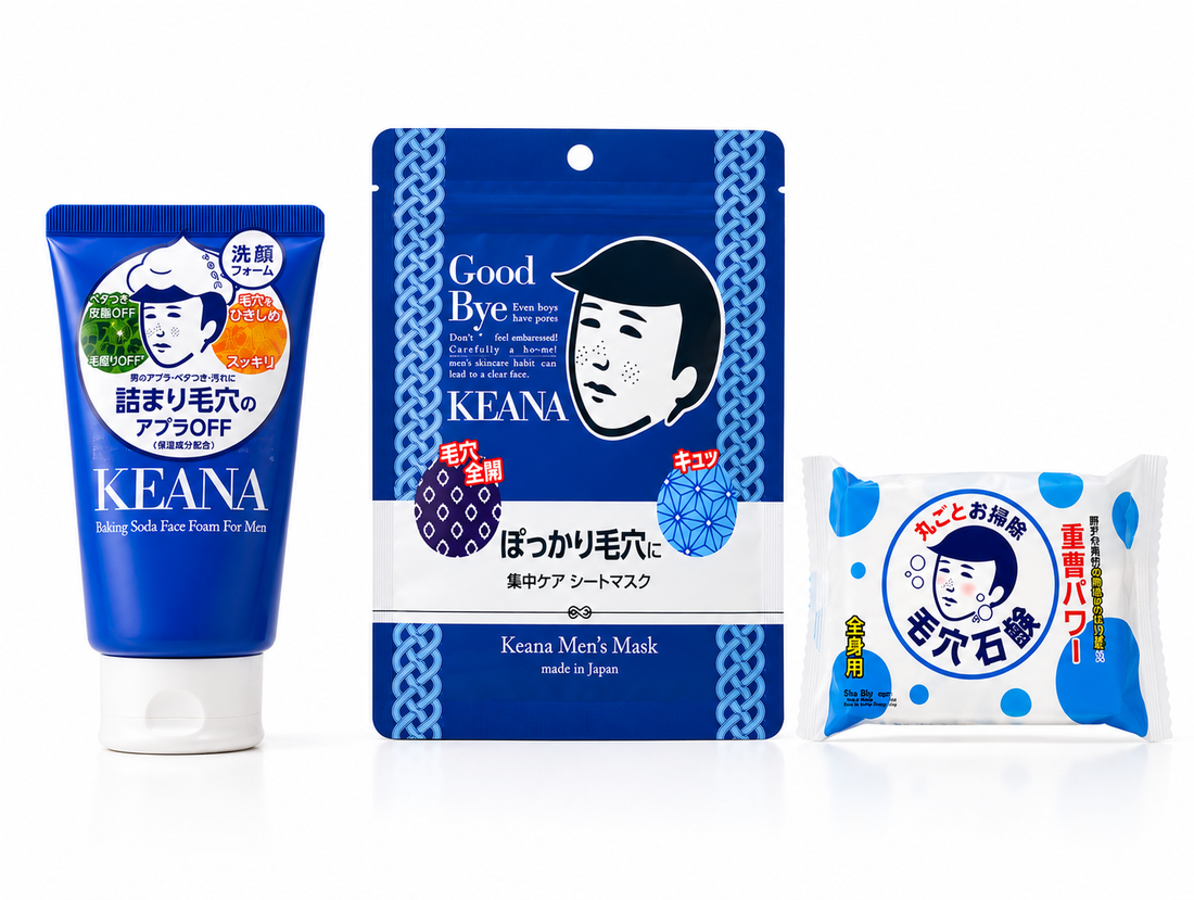 The Men's Set bundle: KEANA Face Foam for Men, KEANA Soap for Men and KEANA Men's Mask