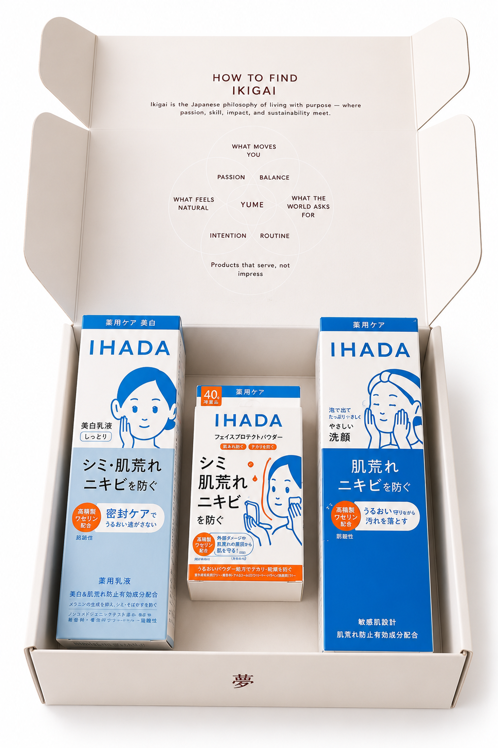 The Sensitive Set bundle: IHADA Milk Cleanser, Medicated Lotion and Face Protect Powder